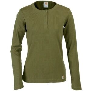 Carhartt Women's Long Sleeve Henley Shirt WK001SAG Sage Green Ribbed